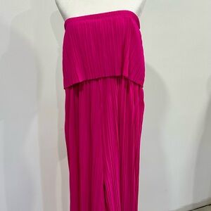 Strapless Pleated Jumpsuit in Bright Fuchsia